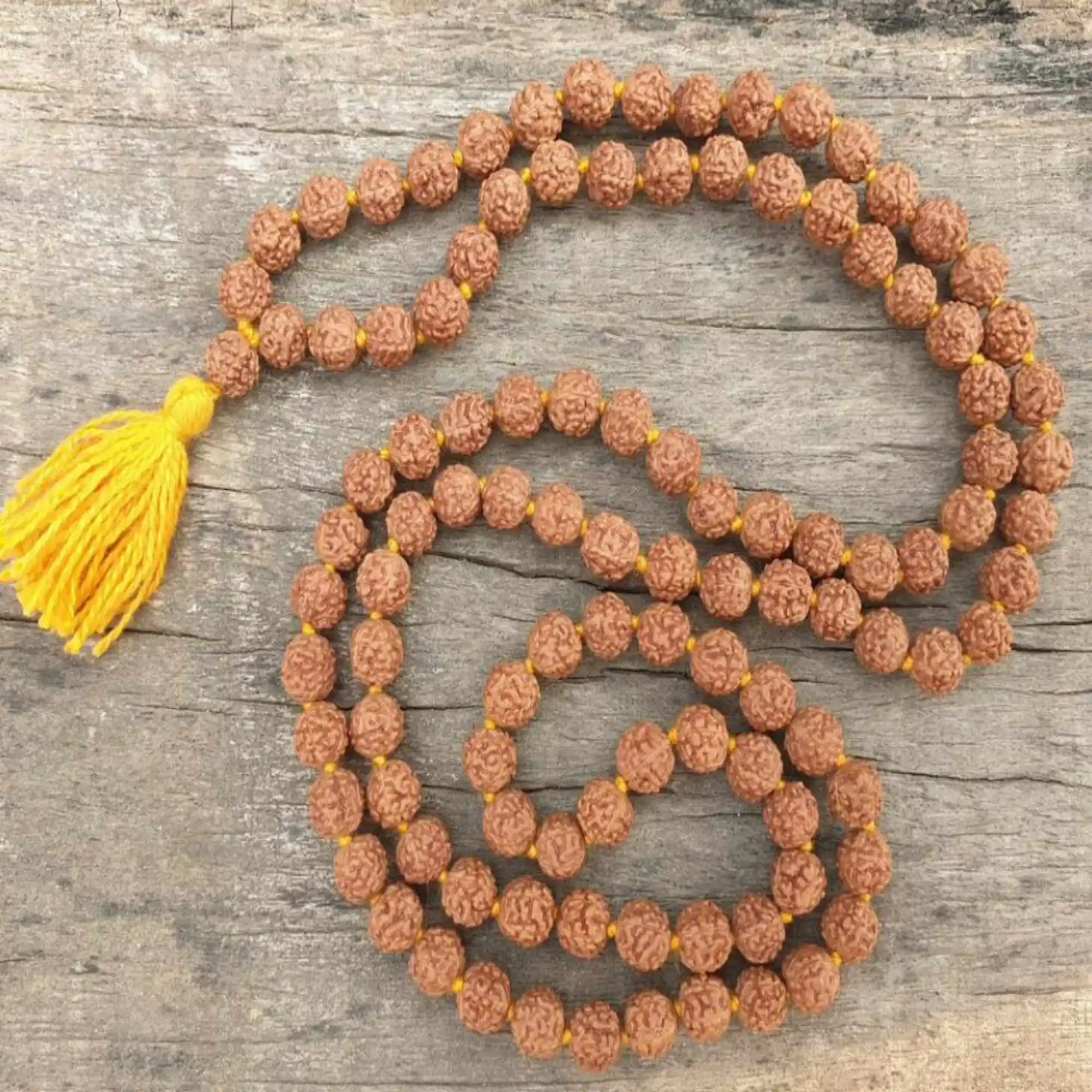 8mm Natural knot Rudraksha Beads Tassel necklace 17-18 inches Restore Wrist Chakra Taseel Handmade Handcrafted Lucky Pray Prayer