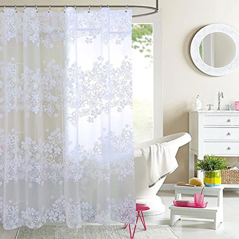 EVA Thick White fashion elegant clean flower shower curtain bathroom waterproof Fog translucent curtains bathroom Hooks