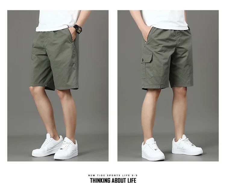 Summer new men's work shorts pocket zip trend versatile casual trousers five work trousers