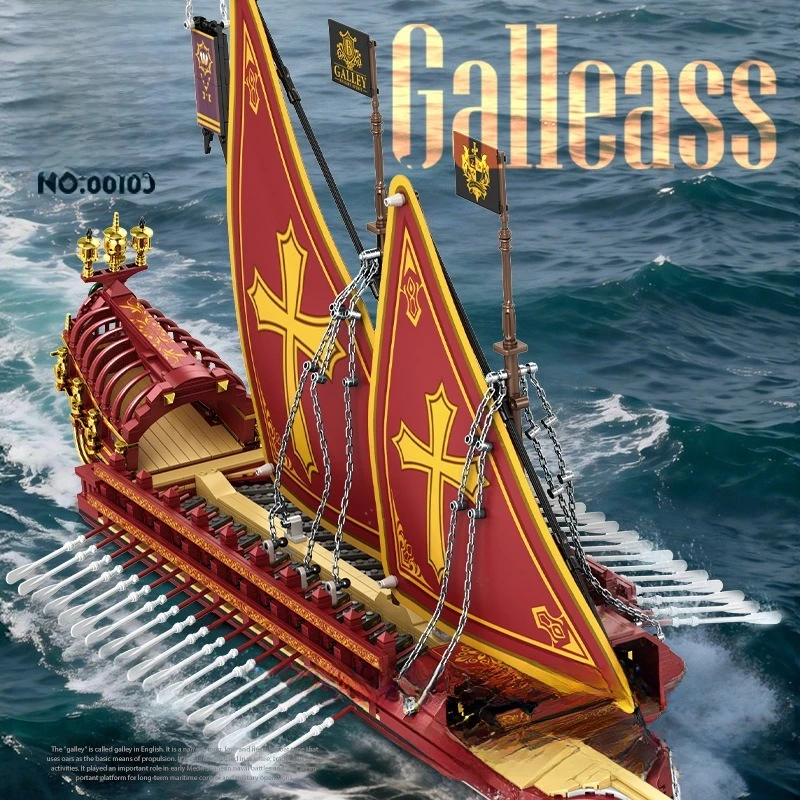 Mediterranean Style Calais Paddle Sailboat Puzzle Building Block Classic Cannon Warship Model DIY Toys Creative Gifts Ornaments