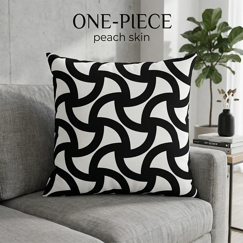 

Vintage Black White Line Rose Floral Cushion Cover Throw Pillowcase for Sofa Living Room Bed Home Decor Pillow Case Peach Skin