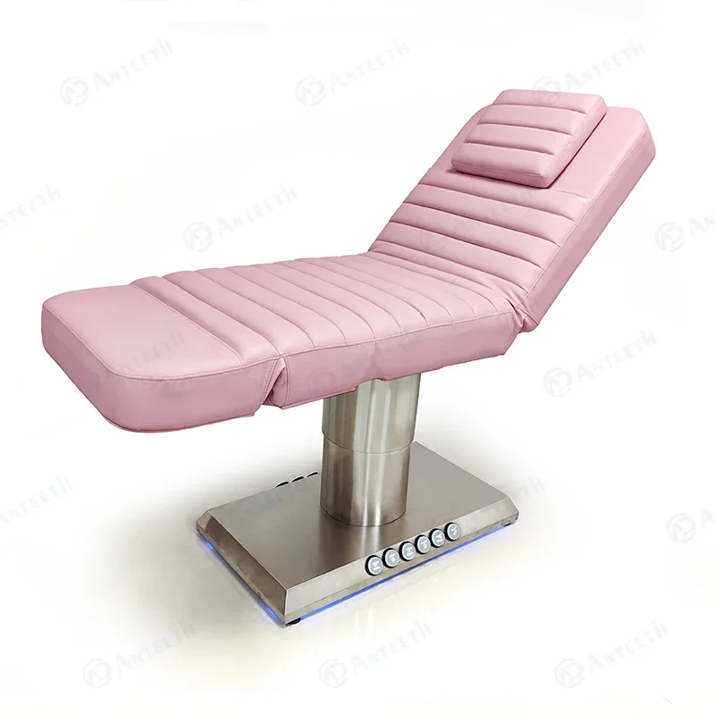 

Luxury Electric Spa Bed 3 Motor Facial Massage Chair Built-in Foot Control Beauty Salon Furniture Pink Curved Lash Bed