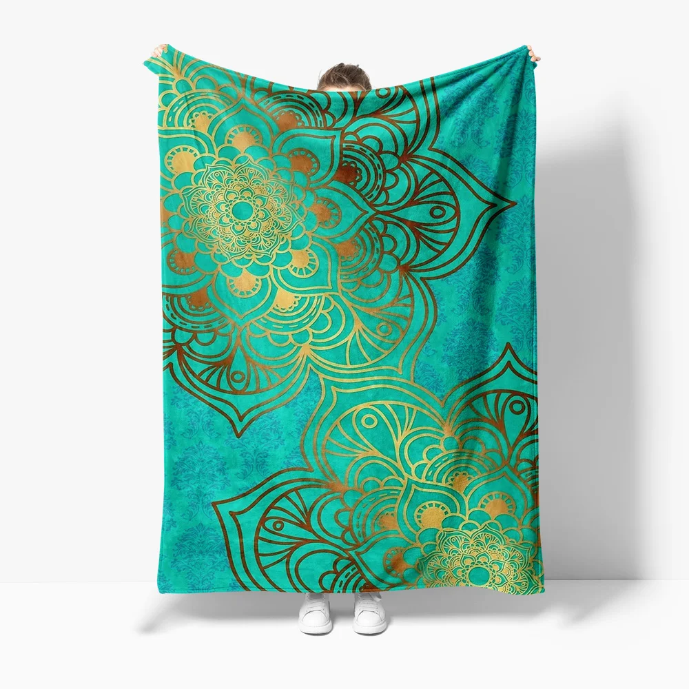 

Boho Mandala Turquoise Blue Fleece Blanket Textured Throw Cushion Cover Decorative Bed Sofa Gift