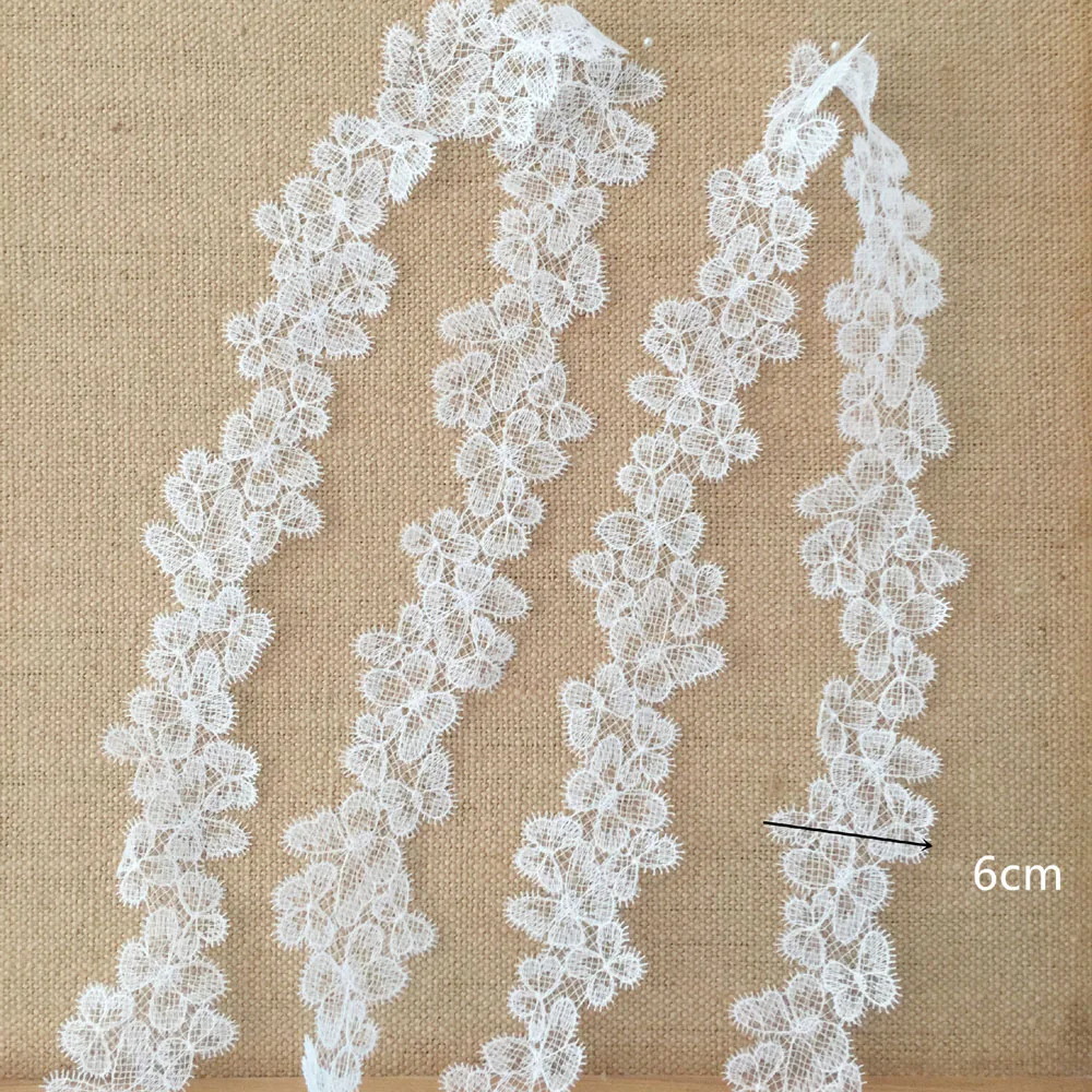 1Yard White Flower Embroidered Lace Ribbon Fabric 6CM Wide