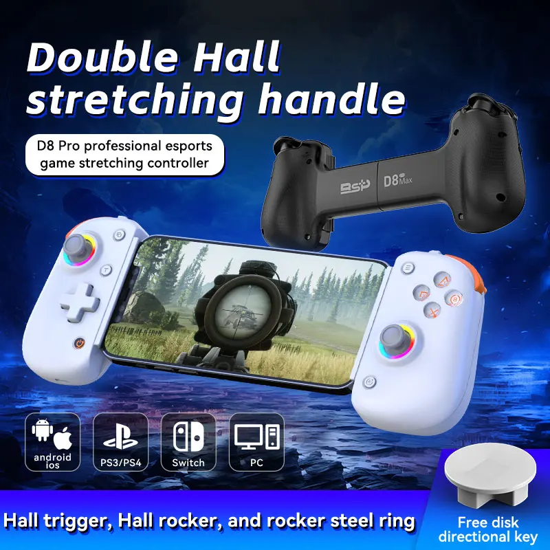 D8 por Gaming Dual Hall Flexible RGB Controller Streaming Gamepad for Tablet Android PS4 Switch PC Joystick