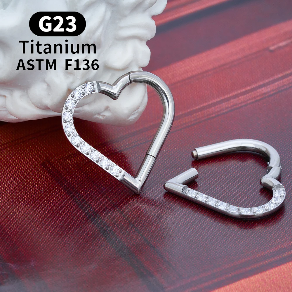 1Pair G23 Titanium Left/Right Heart Earrings Zircon Jewelry Fashion Heart-shaped Circle Ear Piercing Jewelry Accessories