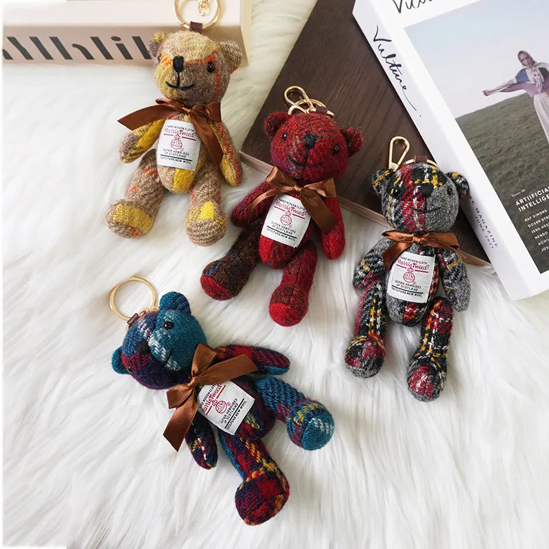 Harris Tweed Grizzly Bear Bag Charm Cute Handmade Bear Keychain 13.5x7cm