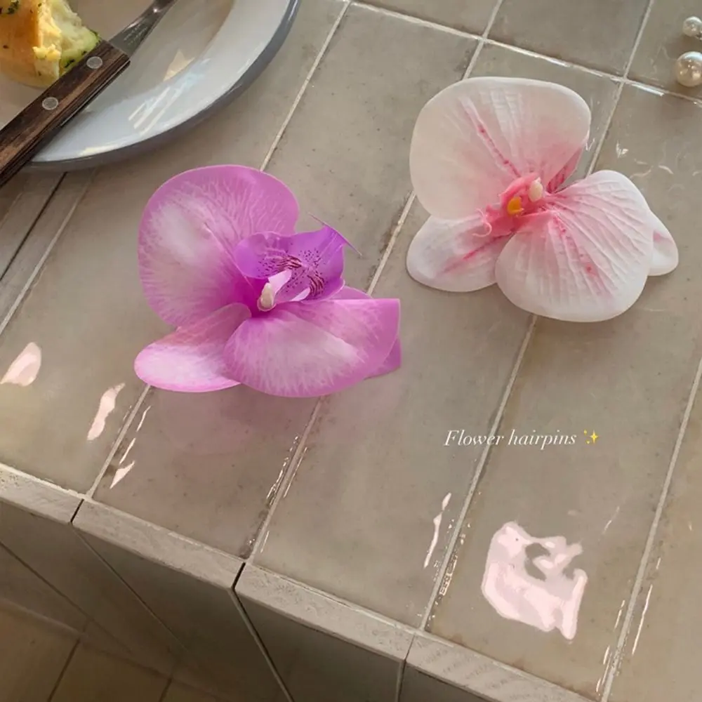 

Elegant Orchid Flowers Hair Clip Bohemian Style Colorful Floral Duckbill Clip Sweet Seaside Vacation Headwear Hair Accessories