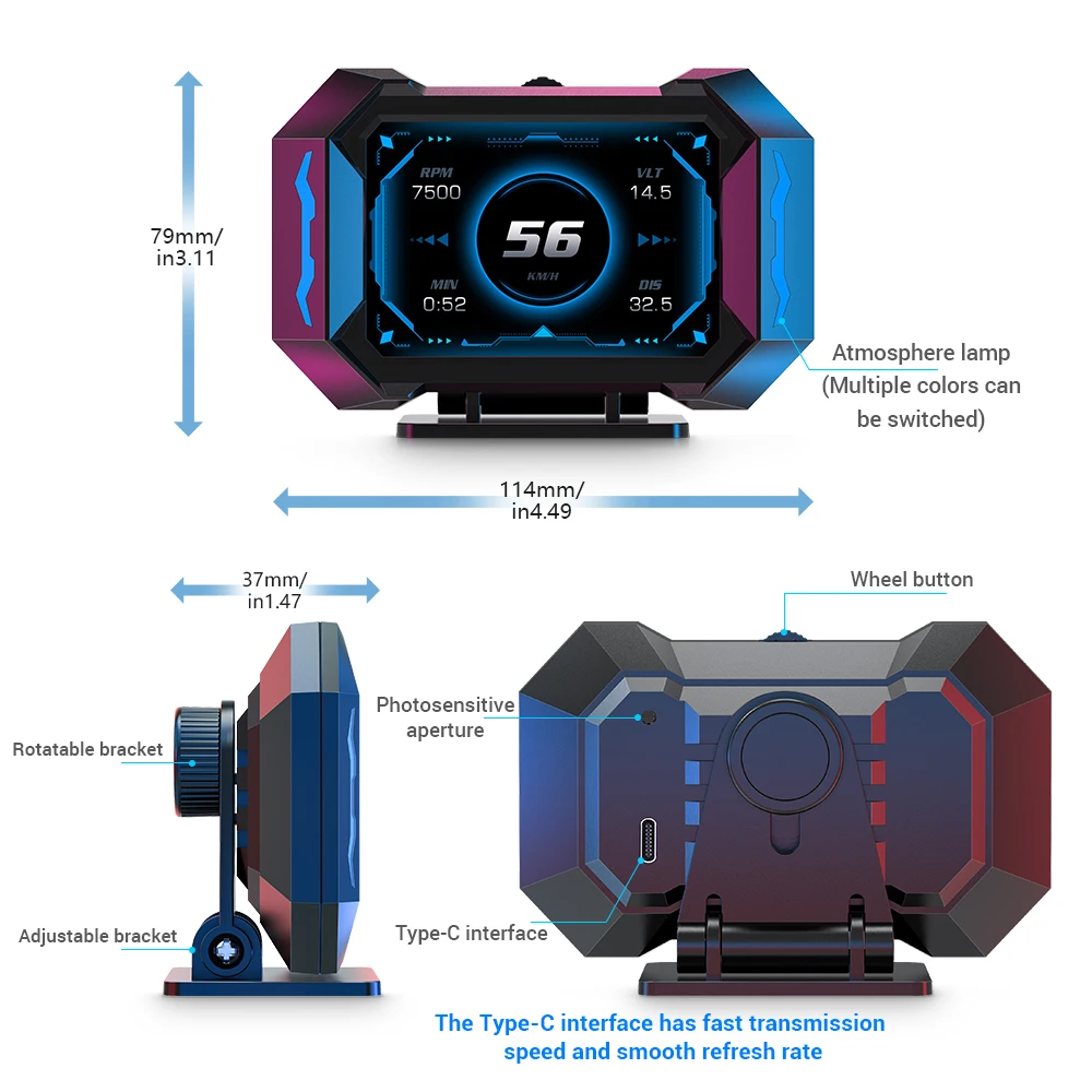 Obd + Gps Hud P25 Auto Obd Head Up Display Hud Aan Boord Computer Digitale Snelheidsmeter Water Temp Brandstofverbruik Helling Meter