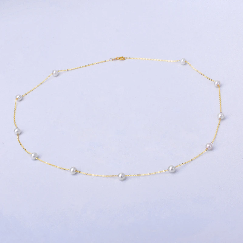 

Real 18K gold 4-5mm natural freshwater pearl necklace AU750 high-end jewelry Wite pink mixed color women's wedding gift X711