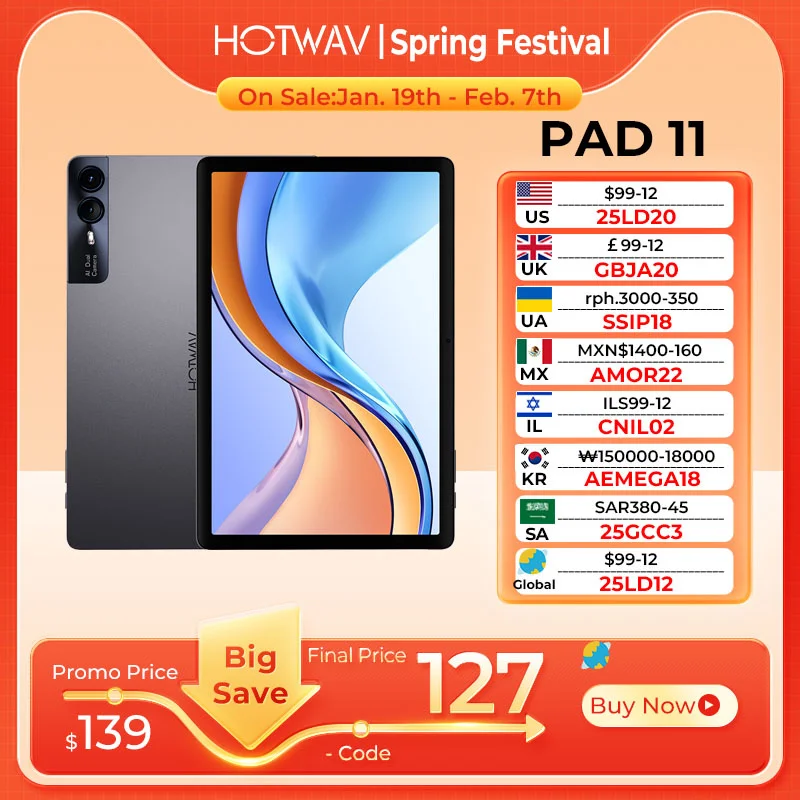 HOTWAV Pad 11 tablette Android 13 11 pouces 2K mini PC 8000mAh 12(6 + 6) GB + 256 GB tablettes 16MP + 8MP caméra Widevine L1 avec clavier