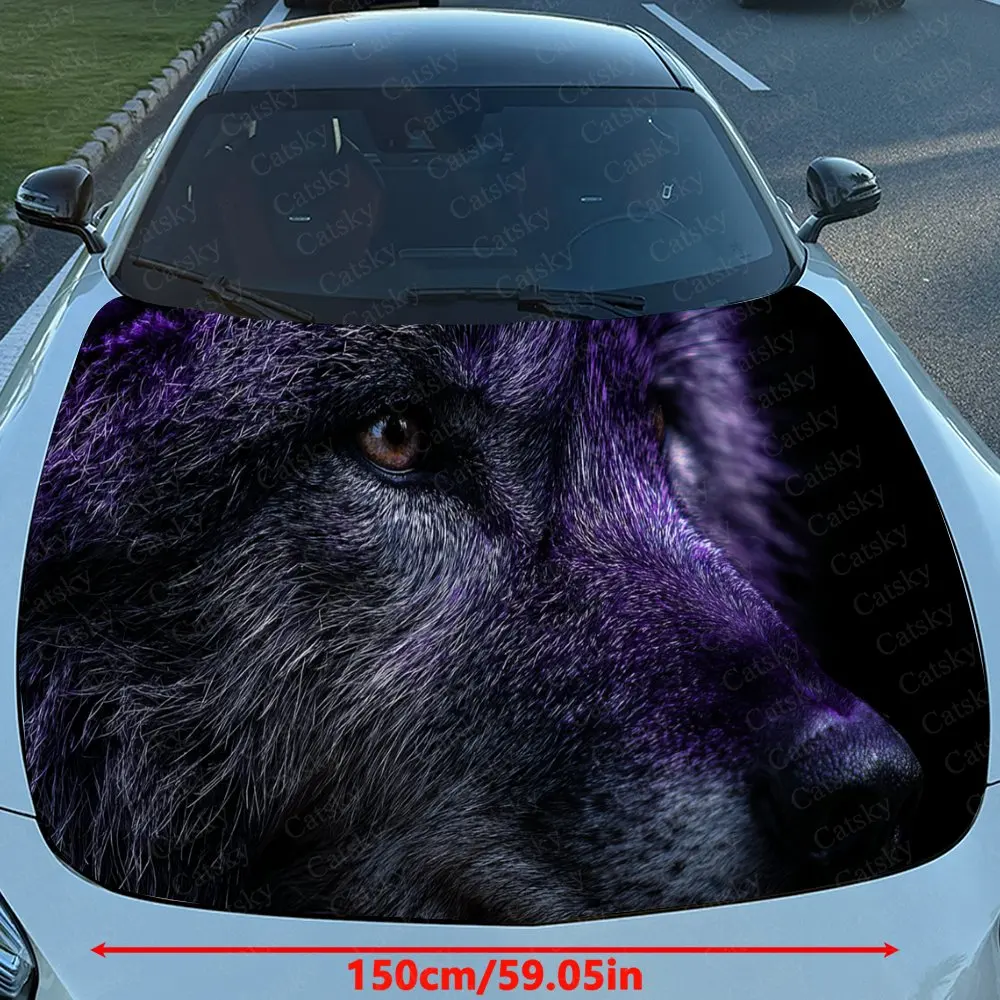 Car Decal Midnight-Purple Wolf with Hyper-Realistic Textural Artistic Design Car Hood Sticker, Waterproof Self - Adhesive PVC Gr