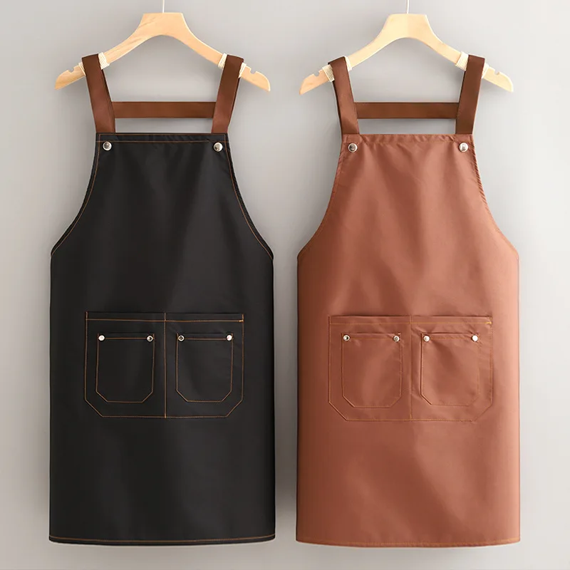 Fashion Waterproof Apron with Front Pocket Household Kitchen Stain Resistant Apron Catering Working Clothes for Women and Men