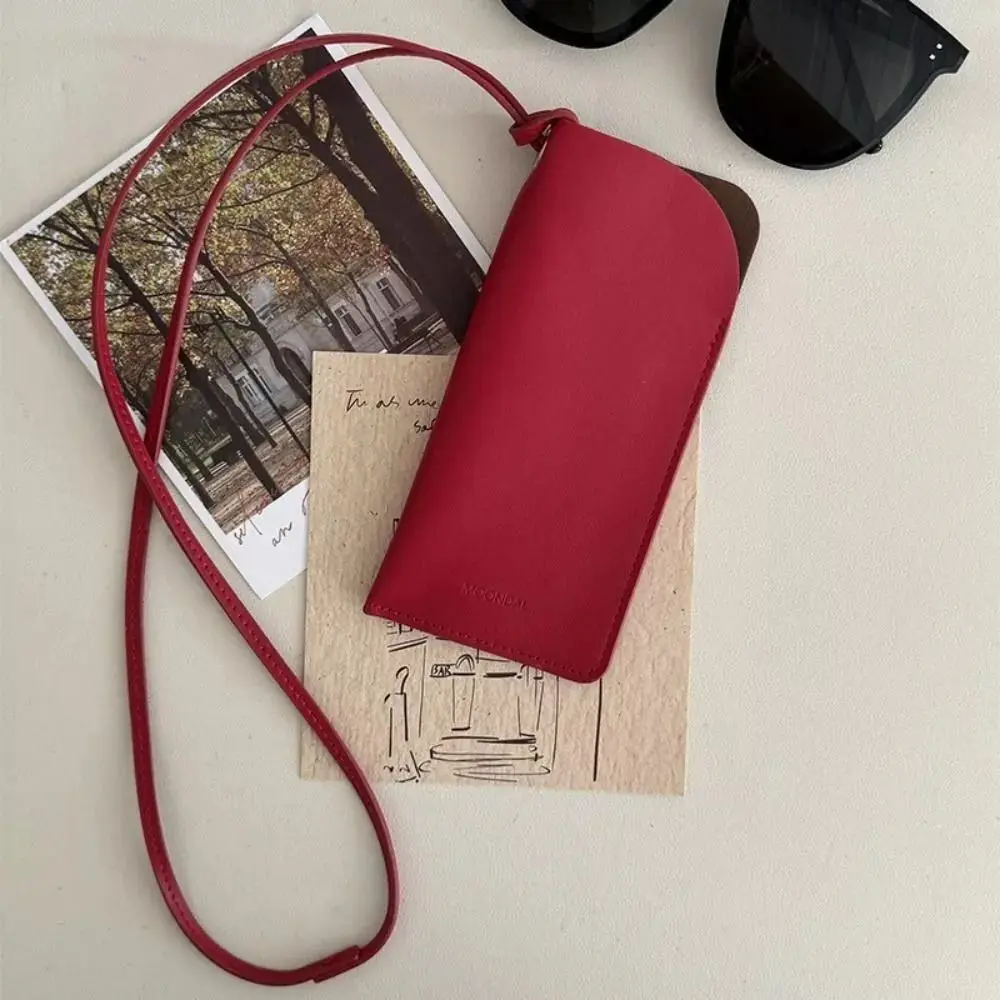 PU Leather Outdoor Glasses Storage Bag Hanging Neck Glasses Case Sunglasses Storage Clip Solid Color Eyewear Bag
