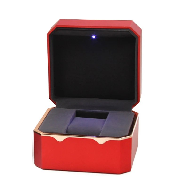 

Cherry Light LED Watch Jewelry Box Deluxe For Engagement, Proposal Or Special Occasions With Black Insert