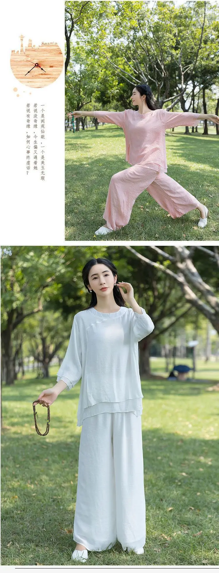 Chinesisches Baumwoll-Leinen-Zen-Teeset für Damen, lockerer Yoga-Meditations-Tai-Chi-Anzug mit Rundhalsausschnitt, Retro-traditionelle chinesische Kleidung – Detail 9