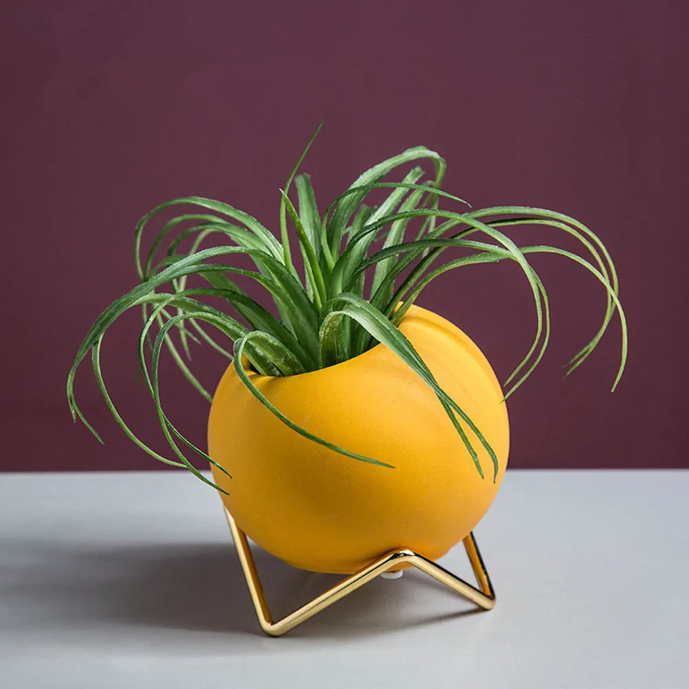 Nordic Style Yellow Iron Plant Pot Creative Chic Flowerpot for Home Decoration Desk Window Sill Bathroom School Plant Growing