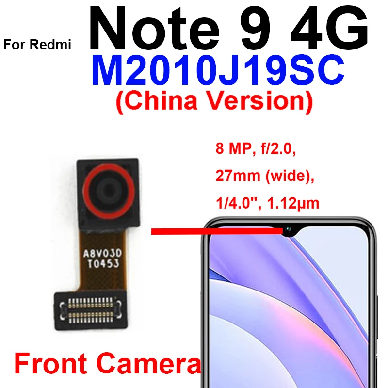 For Xiaomi Redmi Note 9 Note 9T Note 9 Pro 4G 5G Front Facing & Back Camera Model Front Small Rear Main Camera Replacement Parts