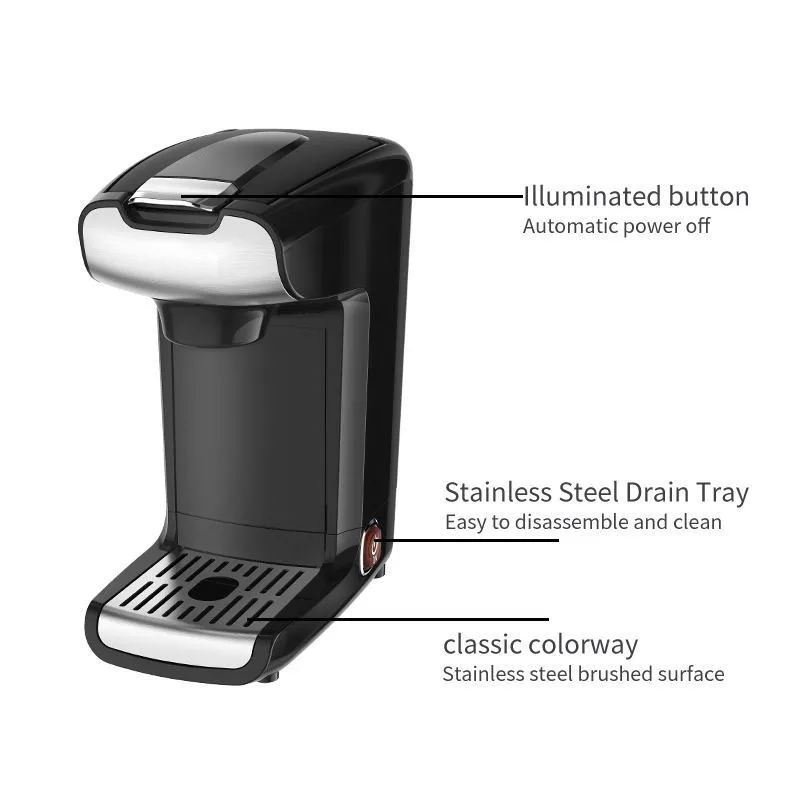 Americano Mini Electric Coffee Machine Espresso Capsule Cafe Maker Home Office Travel 600ML One Key Operation Black 750W