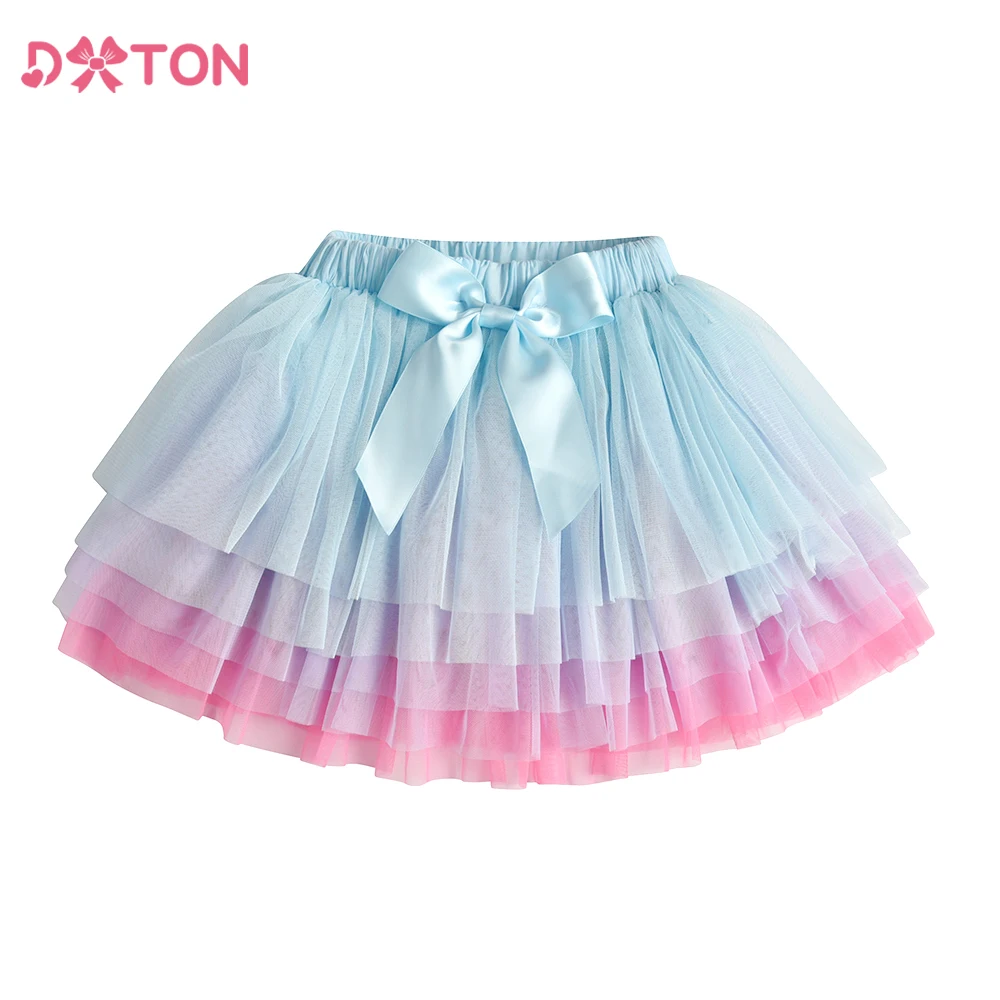 DXTON Baby Girls Skirts 5 Layered Mesh Gradient Tutu Skirt For Girls Ballet Performance Children Skirt Kids Bow Party Clothing