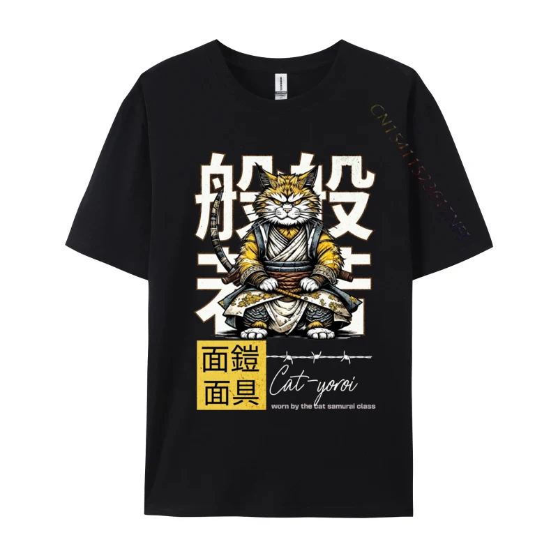 Vintage Japanese Style Warrior Samurai Cat Yoroi Aesthetic Classic T Shirts Camisa Men Tops Shirt Fashion Cotton Camisa