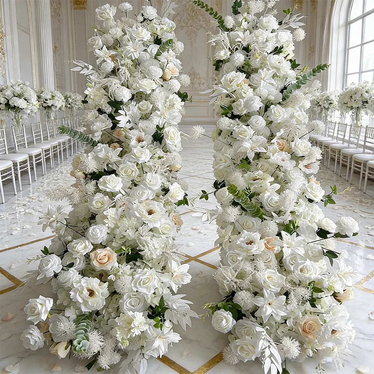 

Декоративная цветочная композиция из роз пыльно-розового и оранжевого цвета длиной 2 м для свадебного фона, украшения банкетных столов, оформления мероприятий и витрин