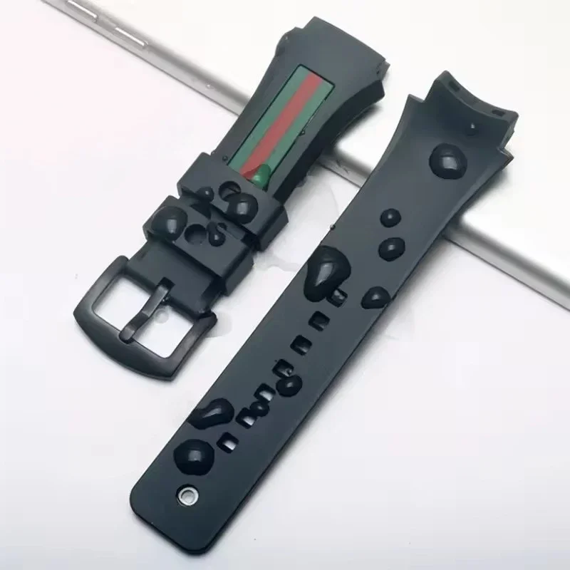 For Gucci YA137/YA137107A Rubber Watch Strap Dedicated Protruding Port Watch Band Waterproof Men's Black Watch Bracelet 29-21mm
