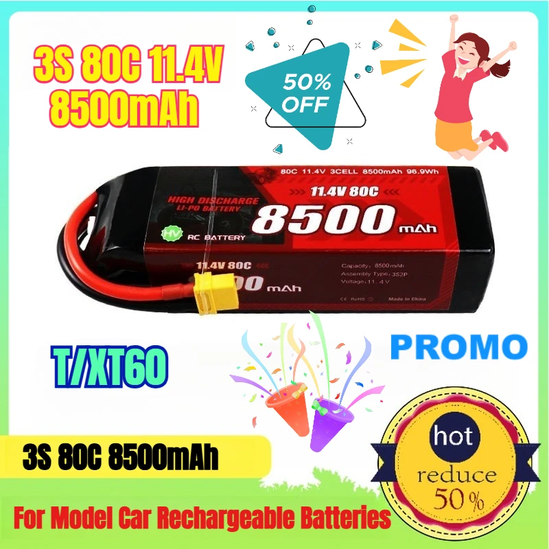 

T/XT60 8500mAh 80C 11.4V/3S for Model Car Rechargeable Batteries