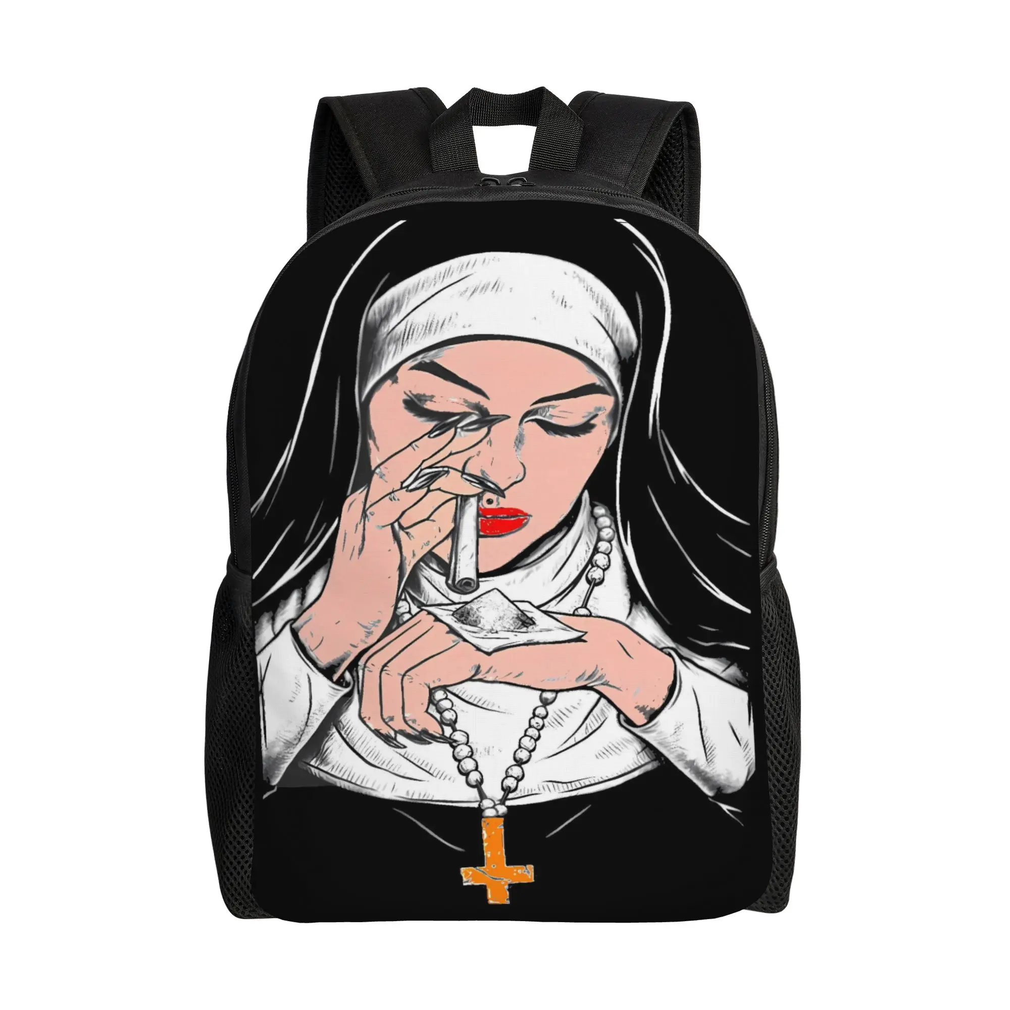 

Satanic Bad Evil Nun Tattoo Backpack Hiking Backpacks Student Custom Durable School Bags Kawaii Rucksack