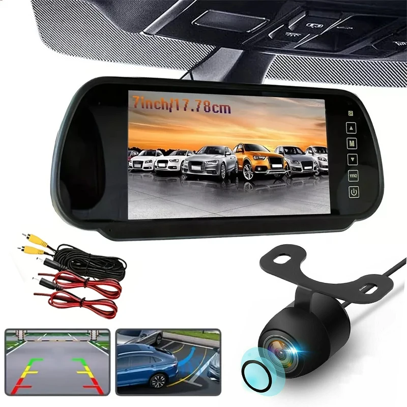 

7inch Mirror Monitor+Backup Camera Set Parking Assistant Vehicle Night Vision with 6m Video Cable - Universal Fit for Truck