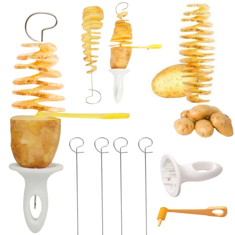 Cortador de batata espiral torcido, torre de batata, corte de batata, reutilizável, fatiador espiral de frutas e vegetais para cozinha ﻿