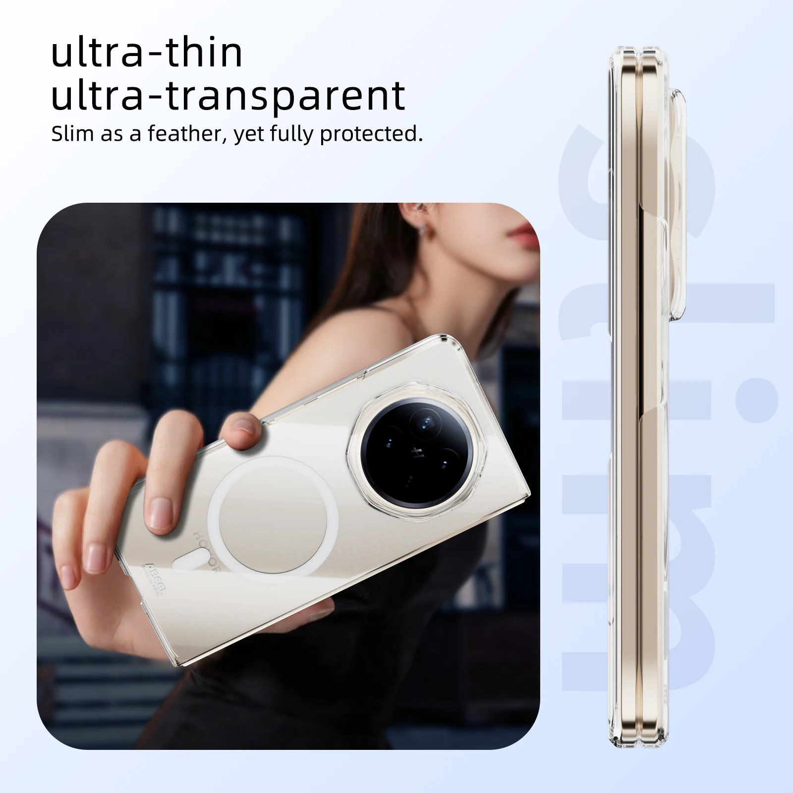 Magnetyczne, przezroczyste, twarde etui na telefon Honor Magic V6 V5 VC3 V2 VS2 VS3 V Flip 2, kompatybilne z MagSafe, odporne na wstrząsy, odporne na zarysowania, ultracienkie, wykonane z PC. — zdjęcie produktu 5