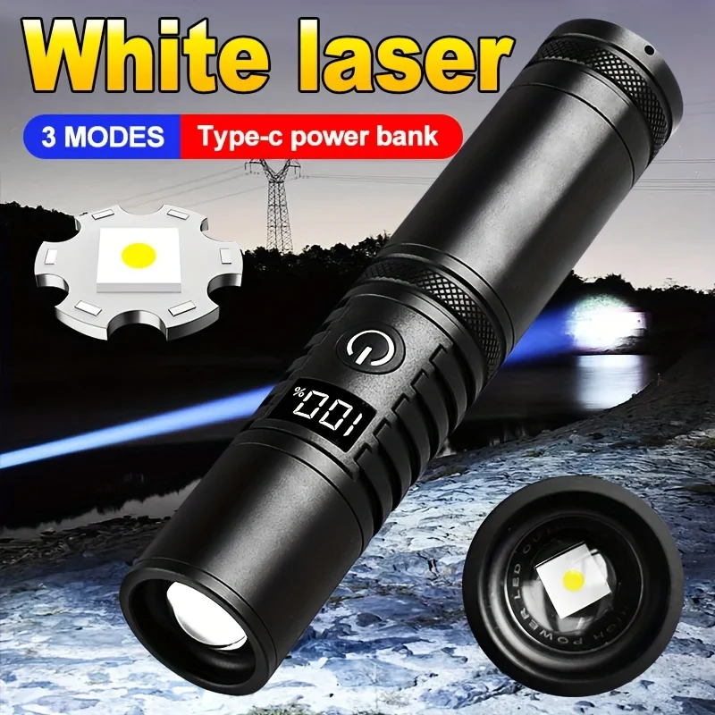 High Power Spotlight Long Range LED Flashlight With Power Type-C Charging Zoomable Aluminum Alloy Tactical Torch Outdoor Lantern