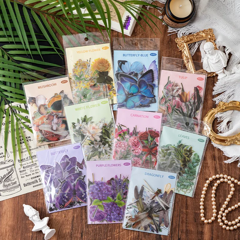 Botanical Flower Stickers Pack Butterflies Nature Journaling Decals Aesthetic DIY Scrapbooking Instagram Vintage Plant Sticker