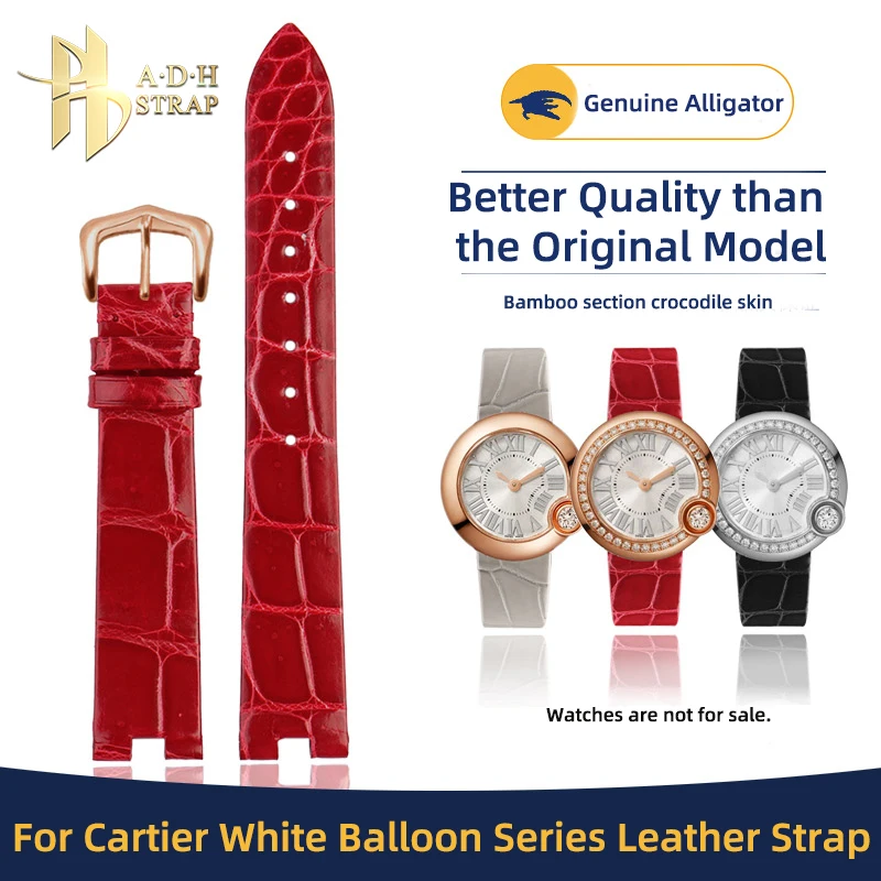 

Crocodile Leather Bracelet For Cartier White Balloon Series W4BL0005 Leather Watch Strap Female Connector for Women 16mm