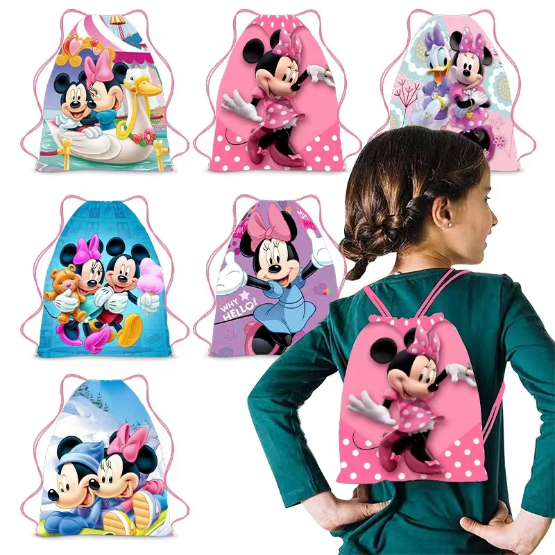 6/36Pcs Disney Minnie Mickey Mouse Birthday Party Gifts Non-woven Drawstring Bags Kids Boy Girls Favor Swimming School Backpacks