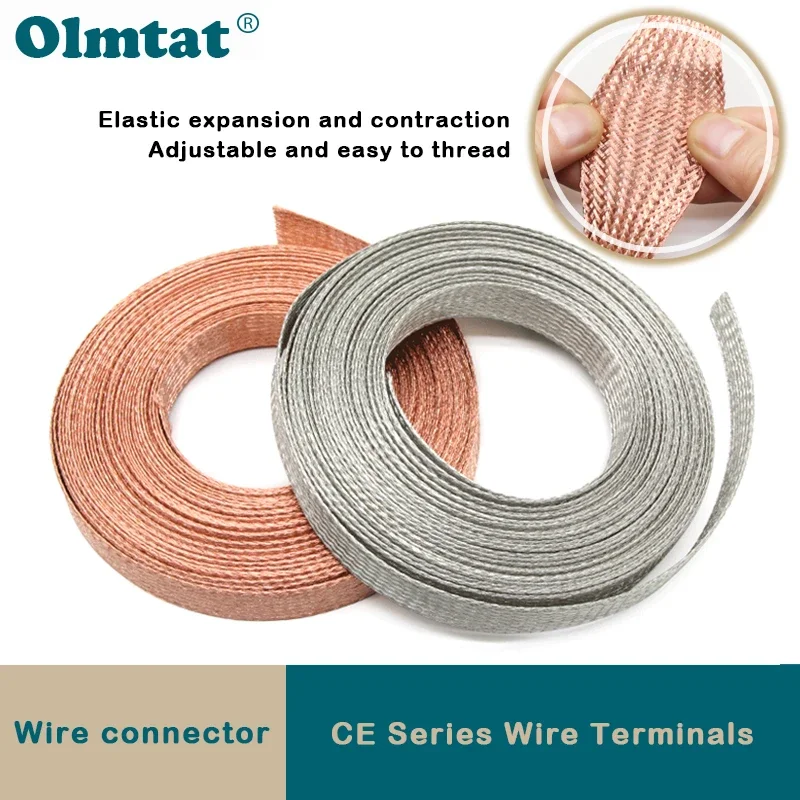 

1~20m Braided Cable Sleeve Pure Copper Tinned Plating Width 2mm~28mm Expandable Signal Wire Stripper Metal Sheath Tube Sleeving