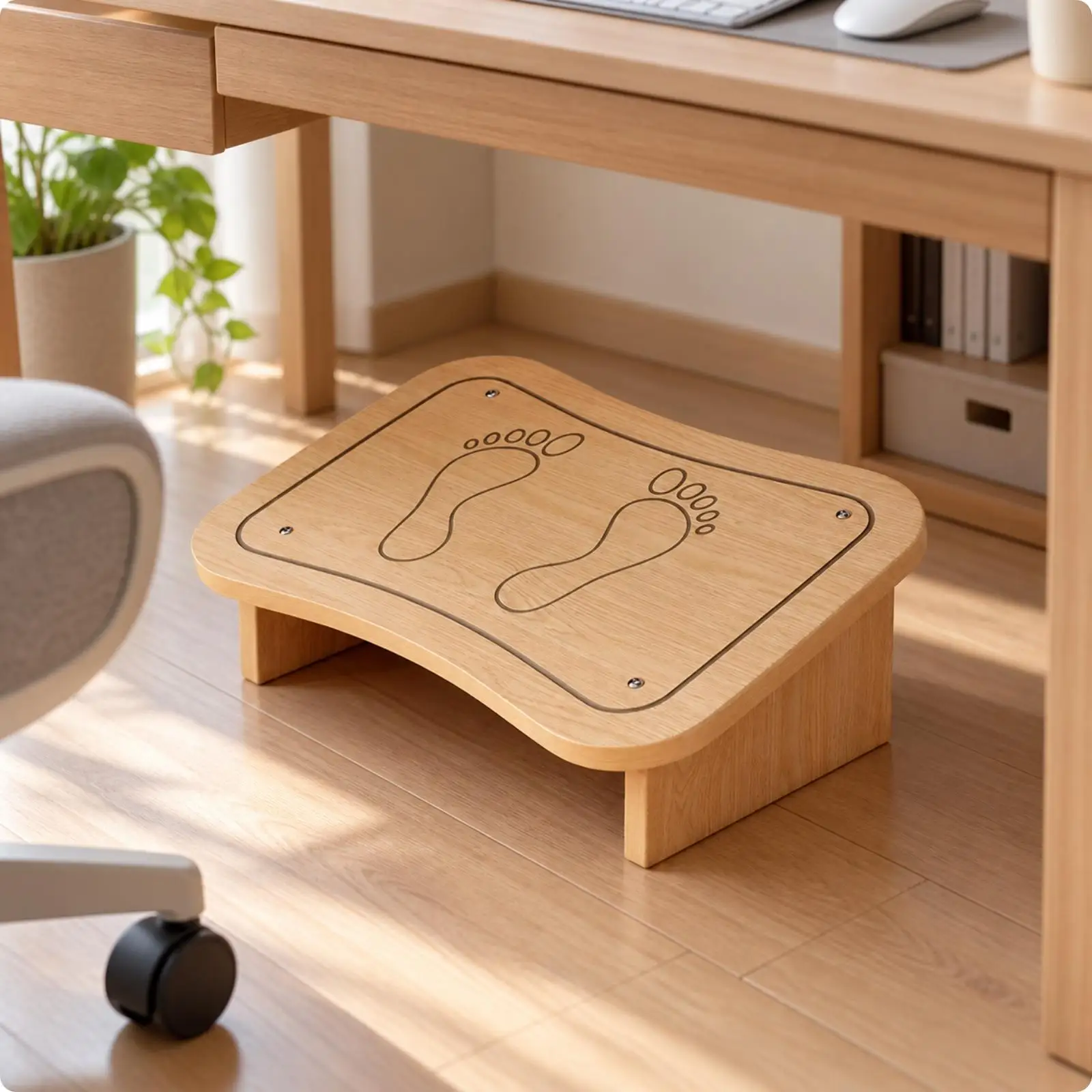 Office Foot Rest Wooden Stool for Adults Desk Work Lounging Stable Foot Support Low Profile Angled Legs Space Saver