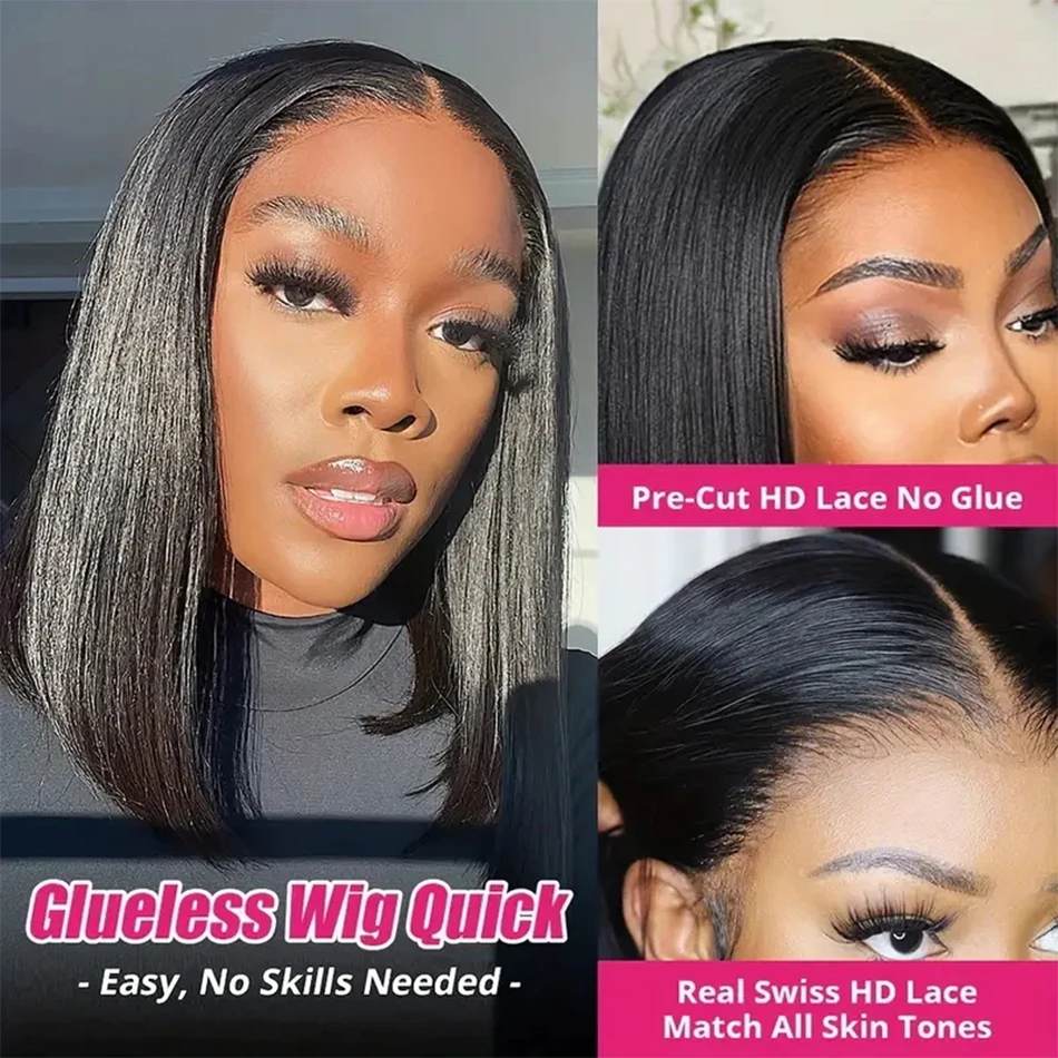 Wear And Go Glueless Bob Wigs Human Hair Straight 13x4 HD Lace Frontal Human Hair Pre Plucked No Glue Pre Cut Ready To Wear Wig