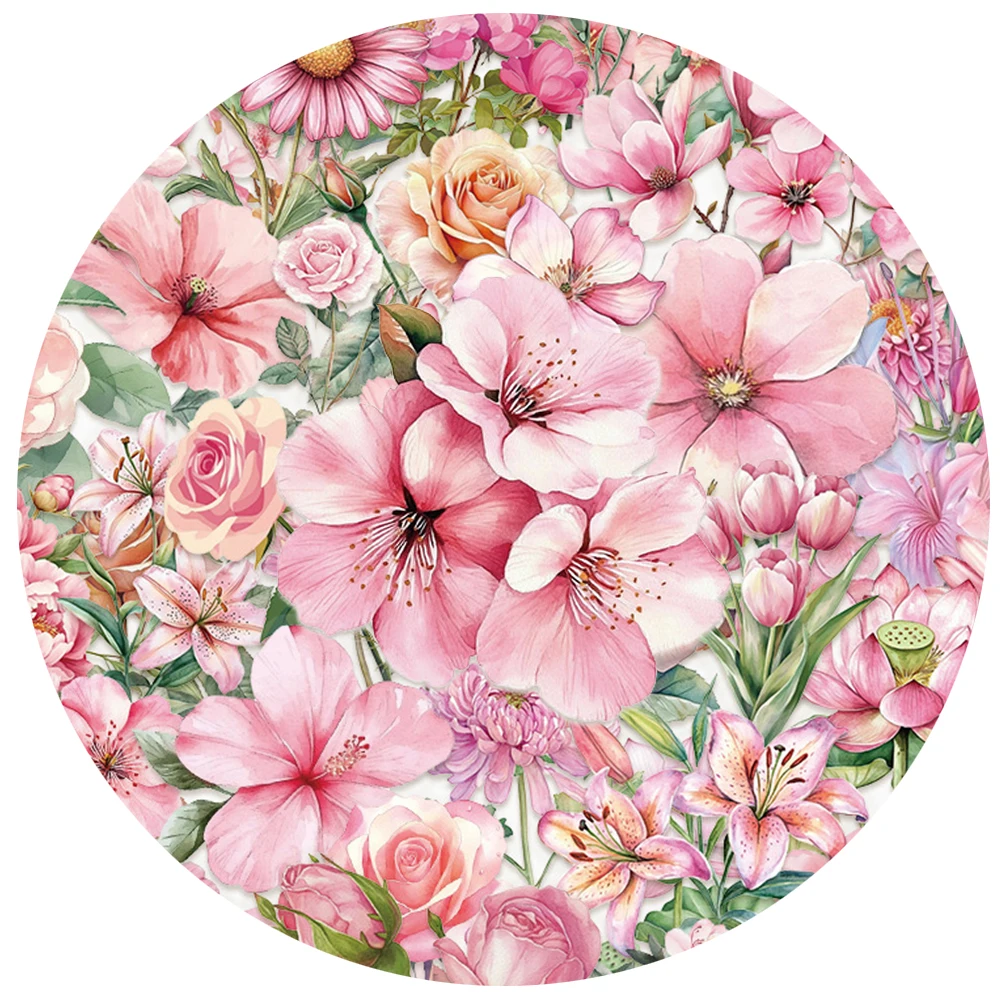

10/30/50pcs Romantic Pink Flower Stickers Cartoon Aesthetic Transparent PET Sticker Water Bottle Phone Notebook Graffiti Decals