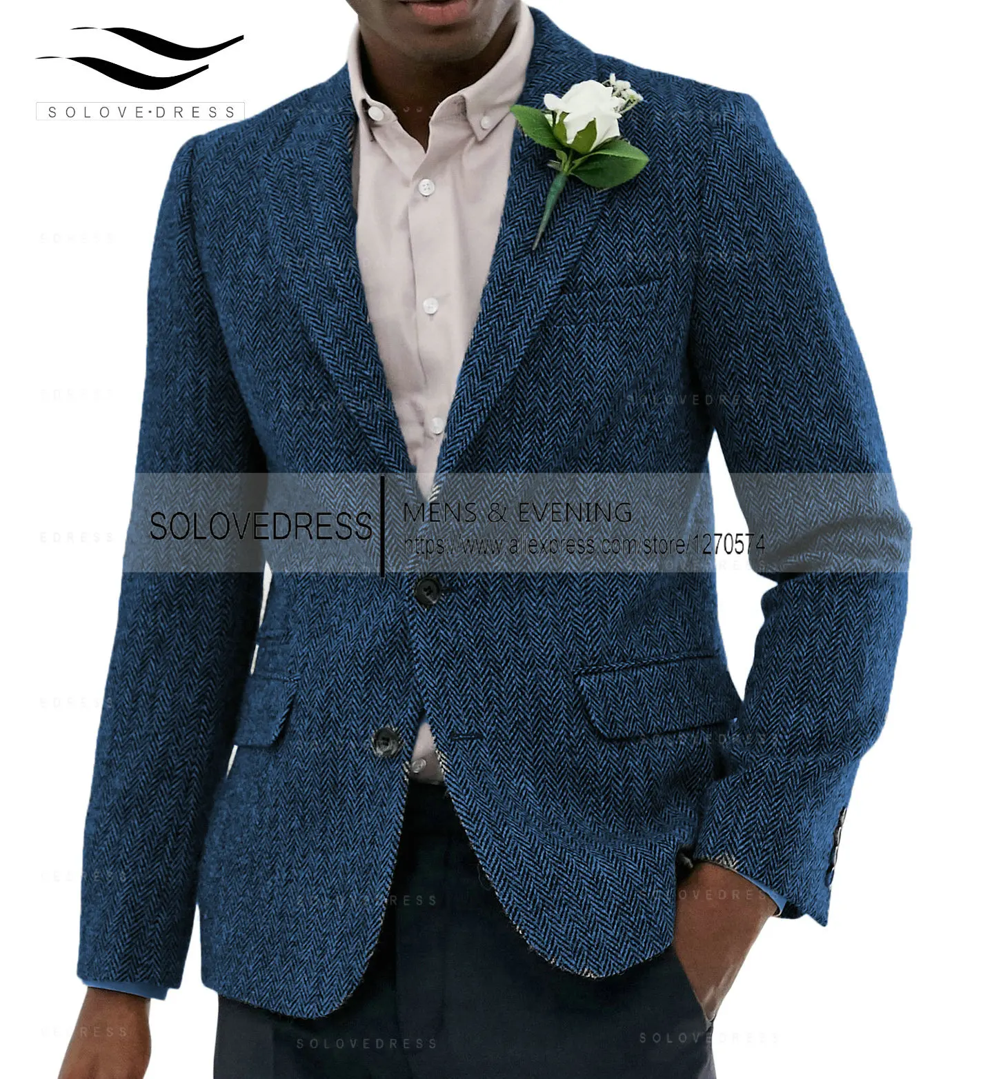 Men's Tweed Herringbone Jacket Blazer Formal Lapel Notch Wool Tuxedos Blazer Slim Fit Winter Coat Wedding Groomsmen(Only Blazer)