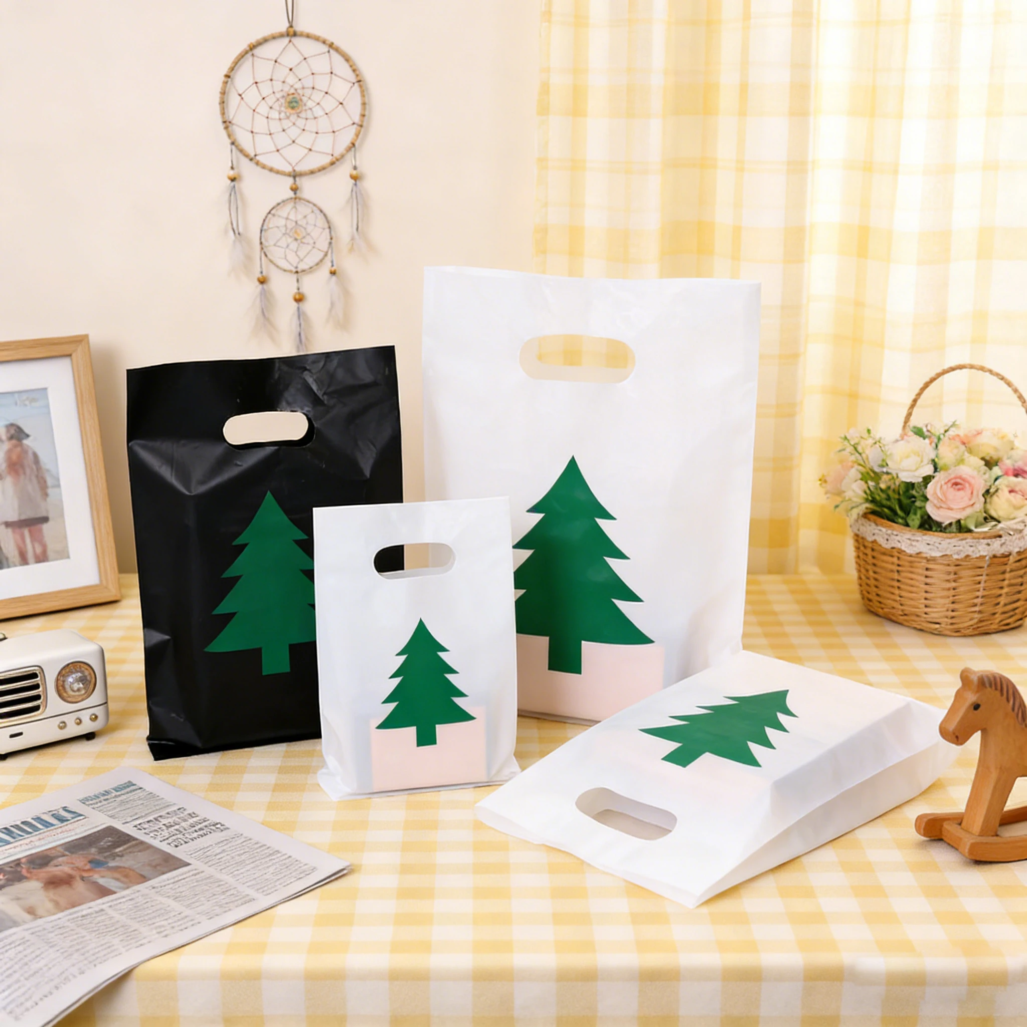 

Custom Logo 100 PCS/Pack Thank You Handle Plastic Bags Jewelry Gift Treat Packaging Tote Bag for Wedding Business Party Decor