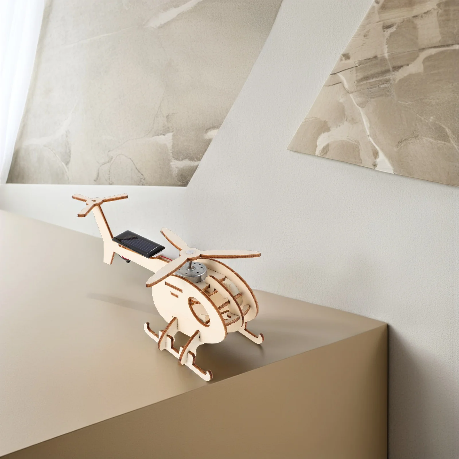Zonne-helikopter Speelgoed Kids Science Kit Techniek Kits Natuurkunde Bureau Vliegtuig DIY Houten Model Monteer Zonne-energie Efficiënt