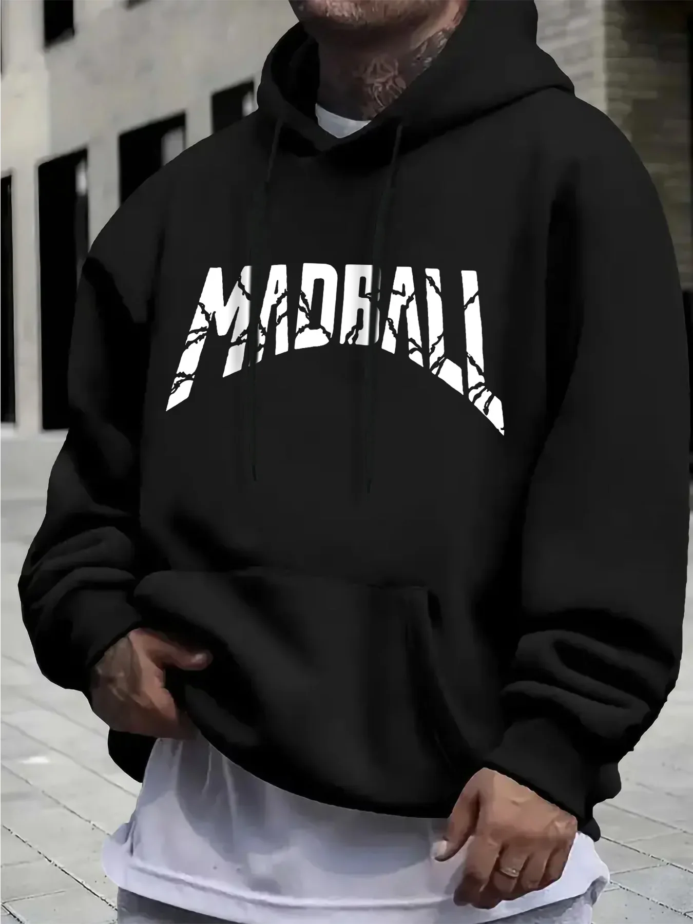 

Мужская толстовка с принтом MADBALL, мягкая и удобная, свободный пуловер в уличном стиле, узоры с принтом на спине, мужские толстовки