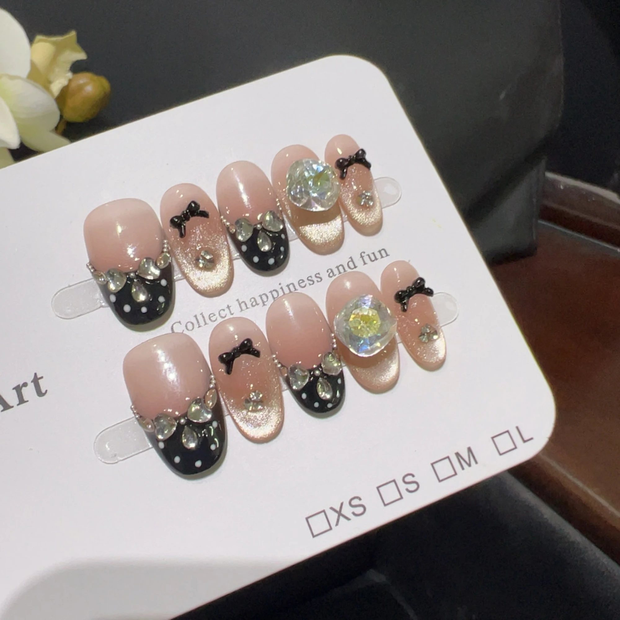 10pcs high-end Sweet vinegar fresh and delicate fragrance bow handmade coffin French tips fake nails