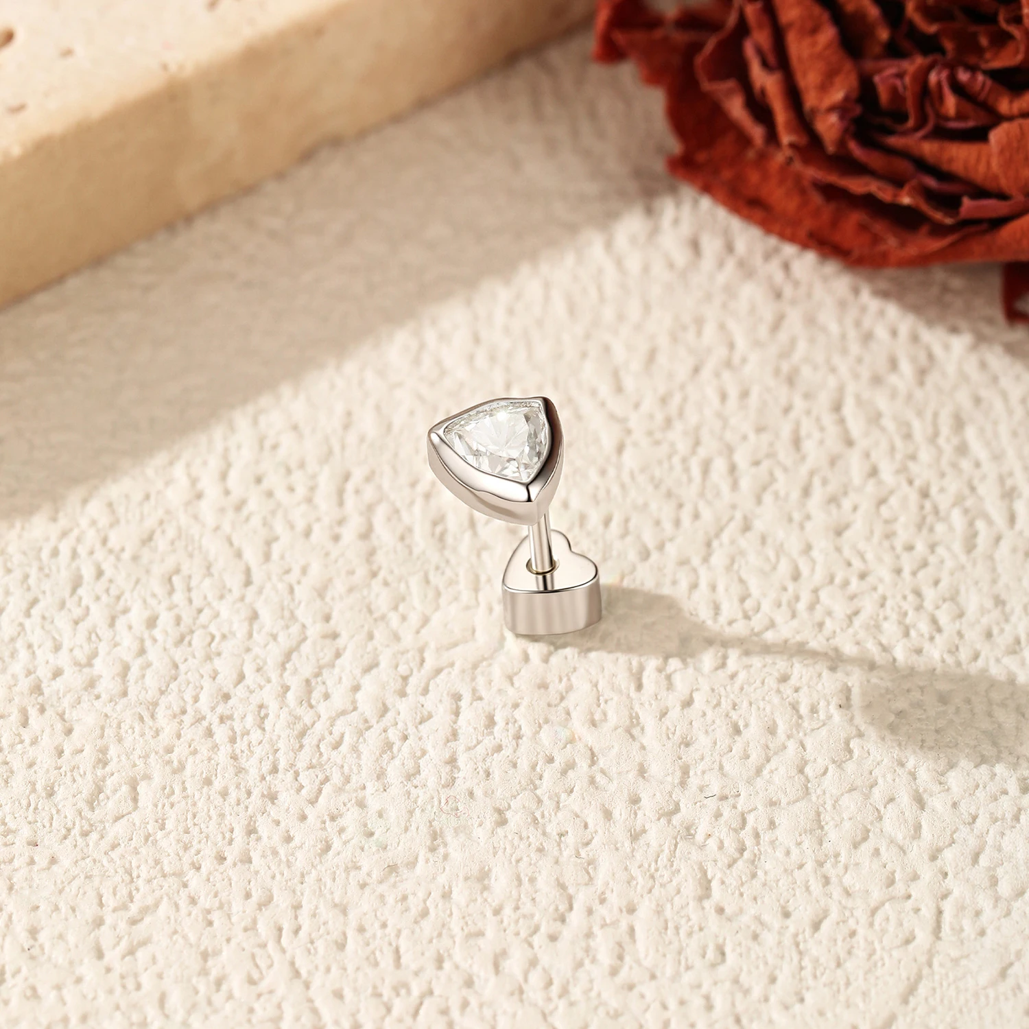 MODIAN Moissanite Cartilage Stud 925 Sterling Simple Stackable Triangle Heart Screw Stud Earrings For Women And Men Fine Jewelry - view 6