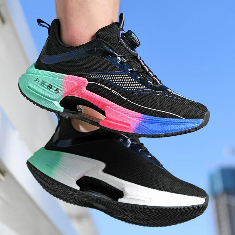 

Мужские кроссовки с вращающейся пряжкой, женские модные кроссовки на массивном каблуке, унисекс, беговая обувь на толстой подошве, уличная детская обувь без шнуровки