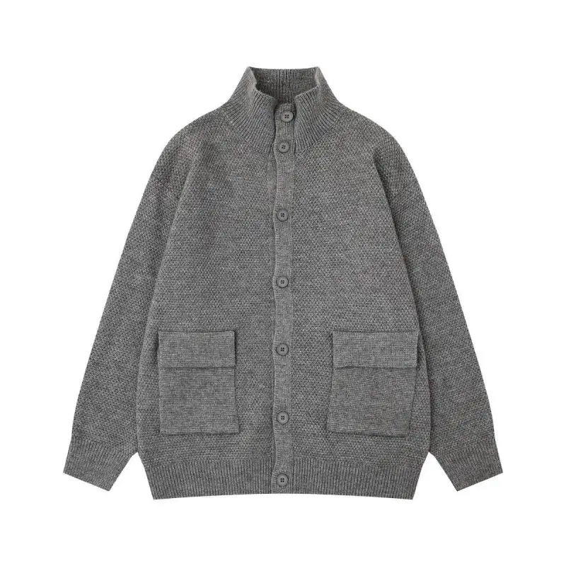

Retro Lazy Sle Stand Collar Sweater Cardigan Men's Korean Trend Texture High Street Knitted Outerwear Autumn Winter Casual