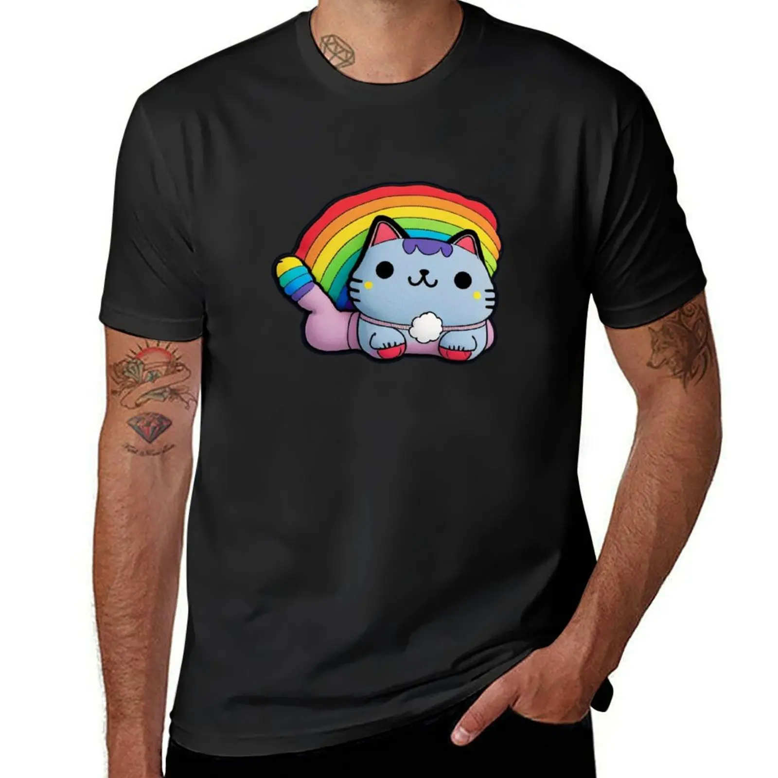 Cute Rainbow Stuffed Cat Plushie T-Shirt quick drying anime cute clothes black t-shirts for men