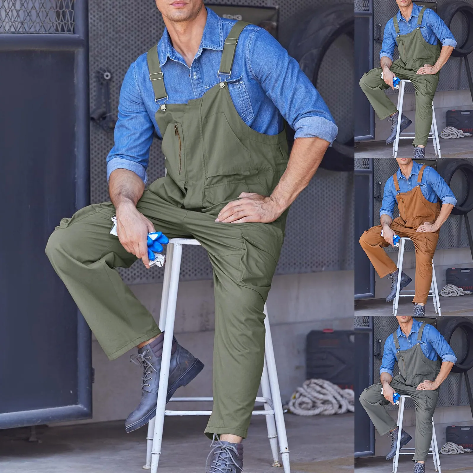 Coveralls Stylish Streetwear Pocket Sleeveless Retro Men Jumpsuit Summer Clothes Men Pants Cargo Work Pants Pantalones